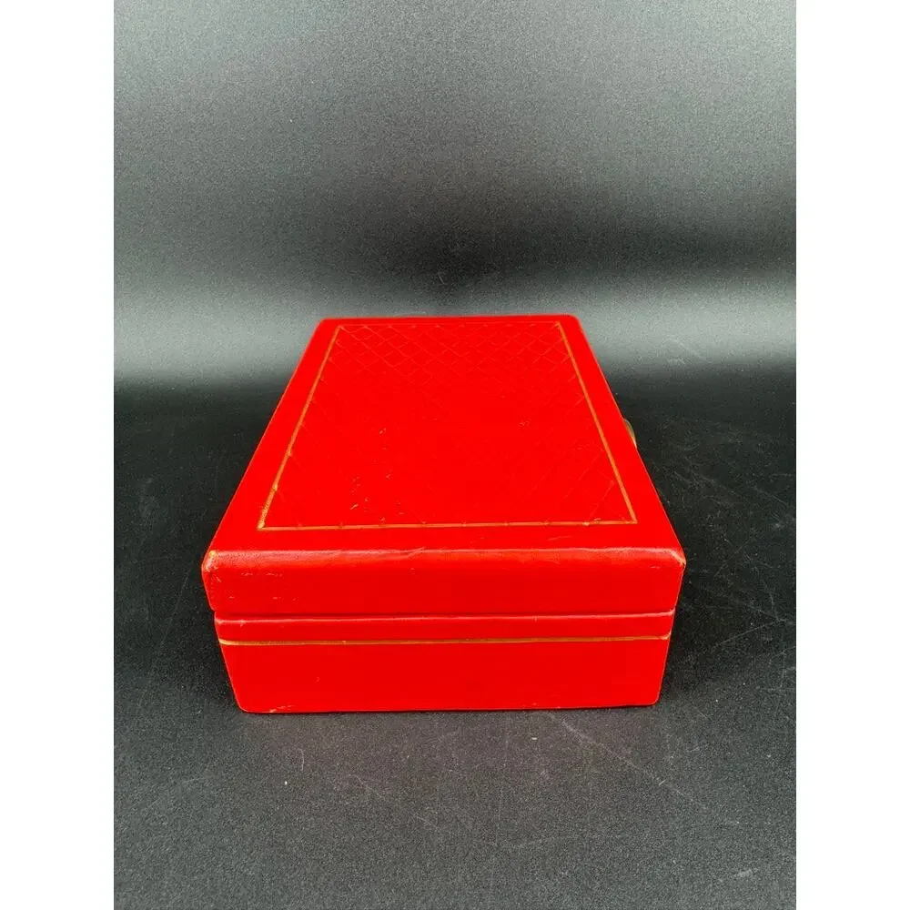 Vintage Red Leatherette Cantilever Tray Jewelry Box Vanity Organizer MCM